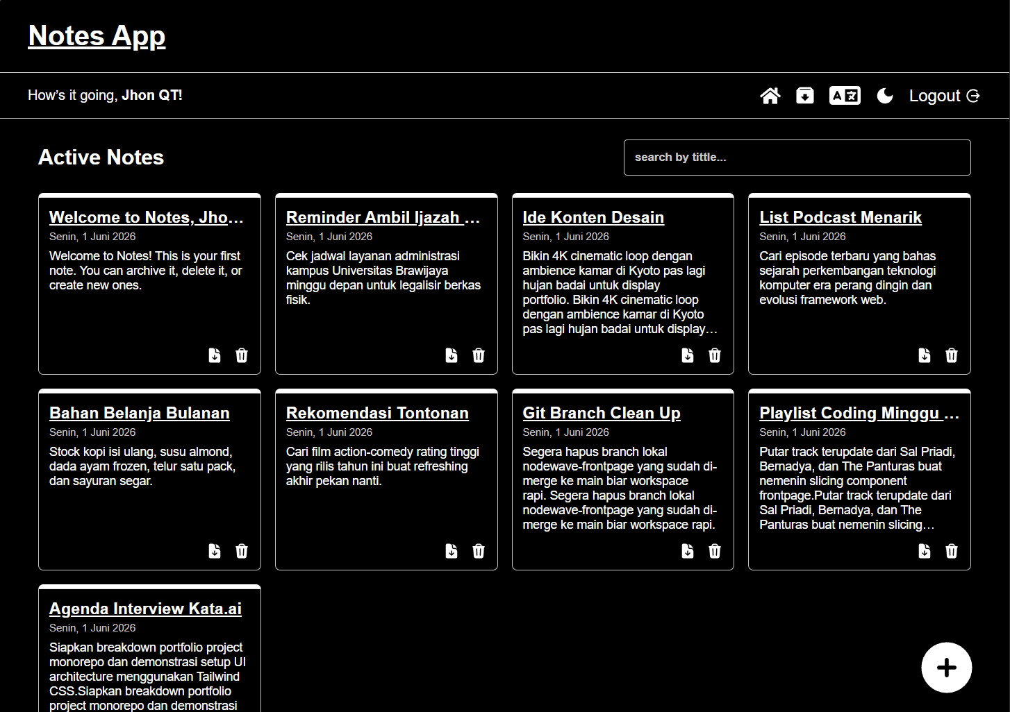 Notes App interface