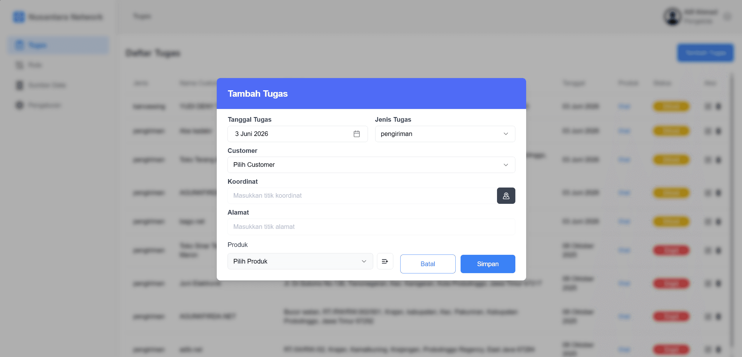 Distributor Management System route planning screen
