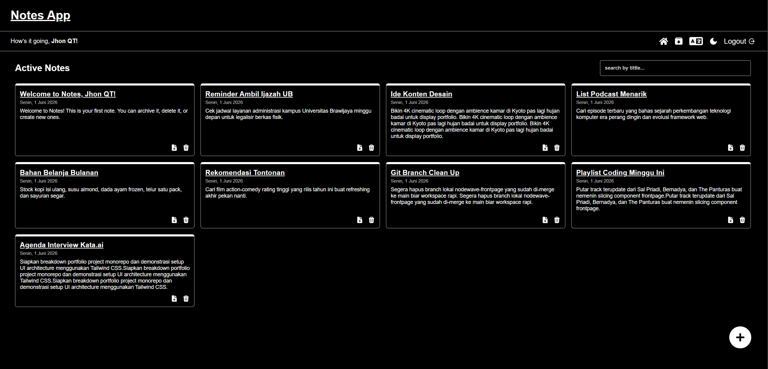 Notes App create note screen
