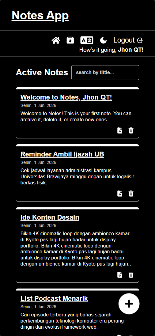 Notes App archive screen