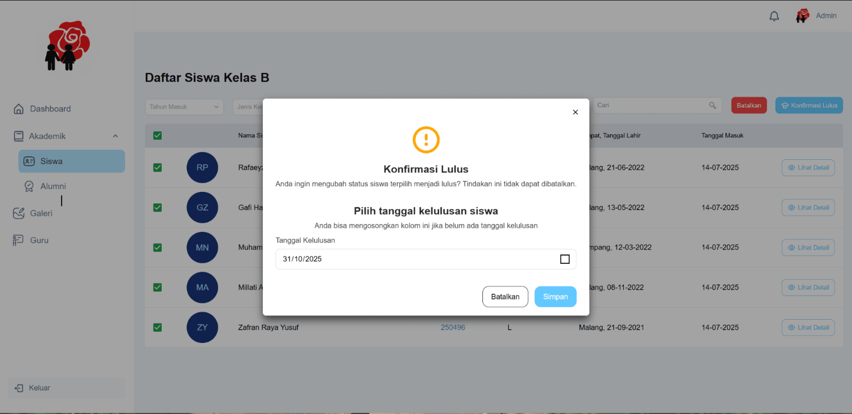 PAUD Connect school statistics screen